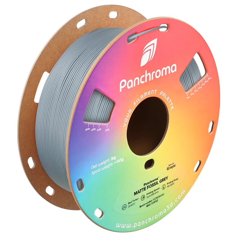 גליל פילמנט Panchroma Matte PLA צבע אפור מאובן Fossil Grey, פולימייקר Polymaker, גליל 1000 גרם