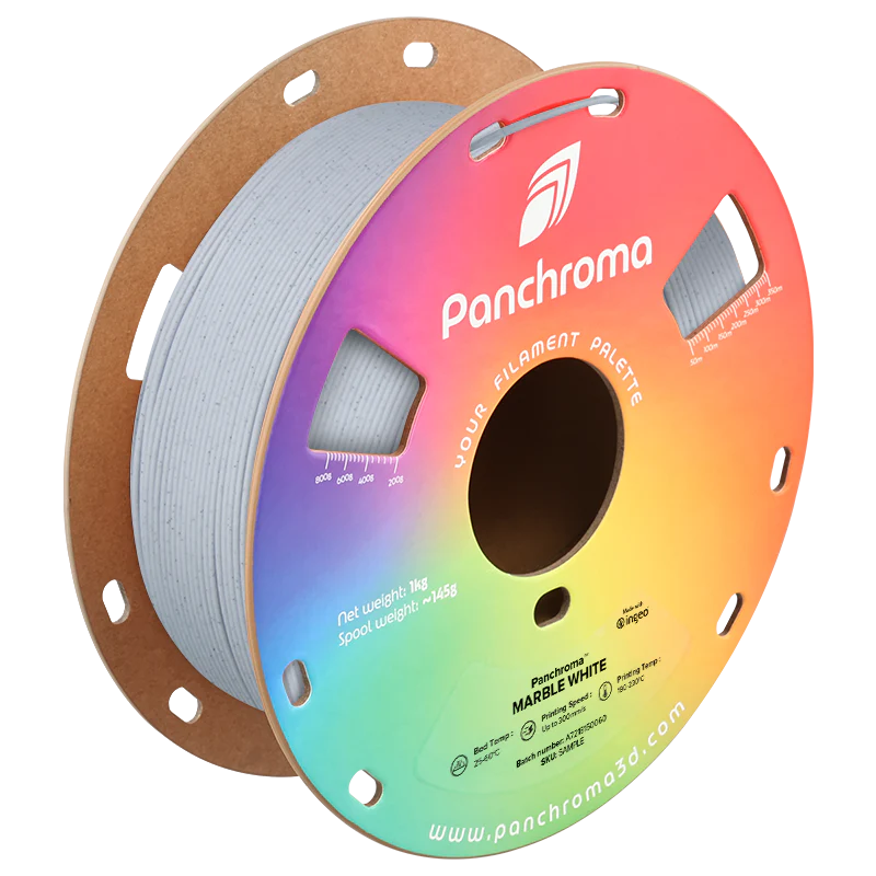 גליל פילמנט Panchroma Matte PLA צבע לבן משויש Marble White, פולימייקר Polymaker, גליל 1000 גרם