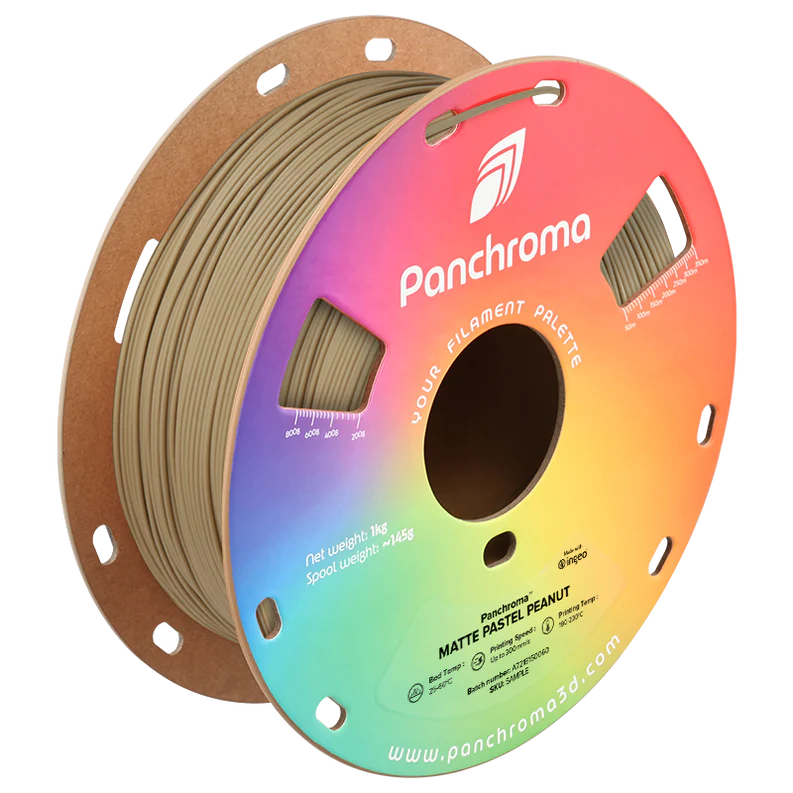 גליל פילמנט Panchroma Matte PLA צבע חום בהיר קליפת בוטנים Pastel Peanut, פולימייקר Polymaker, גליל 1000 גרם