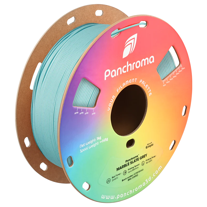 גליל פילמנט Panchroma Matte PLA צבע אפור צפחה תכלת משויש Marble Slate Grey, פולימייקר Polymaker, גליל 1000 גרם