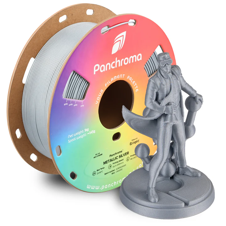 גליל פילמנט Panchroma כסף מטלי Metallic Silver, פולימייקר Polymaker, גליל 1000 גרם