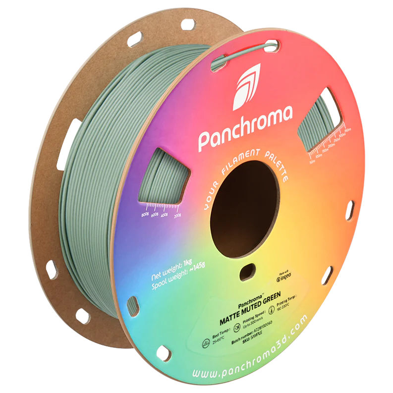 גליל פילמנט Panchroma Matte PLA צבע ירוק Muted Green, פולימייקר Polymaker, גליל 1000 גרם