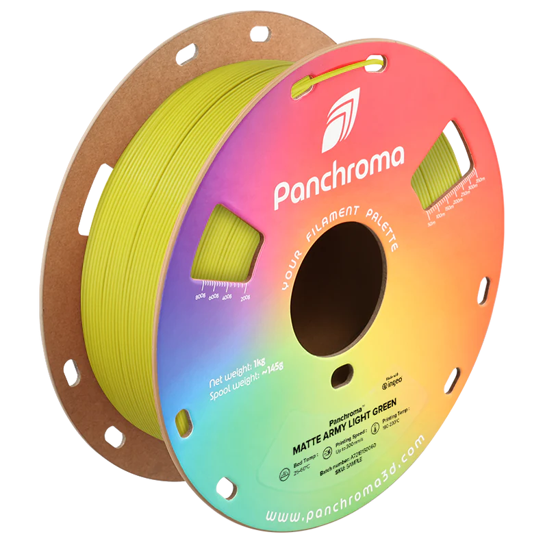גליל פילמנט Panchroma Matte PLA צבע ירוק בהיר צבאי Army Light Green, פולימייקר Polymaker, גליל 1000 גרם