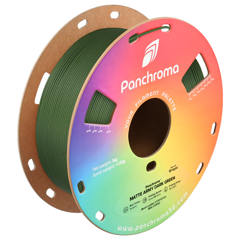 גליל פילמנט Panchroma Matte PLA צבע ירוק כהה צבאי Army Dark Green, פולימייקר Polymaker, גליל 1000 גרם