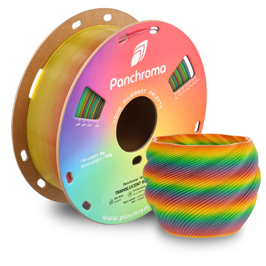 גליל פילמנט Panchroma צבעי הקשת שקוף Translucent Rainbow, פולימייקר Polymaker, גליל 1000 גרם