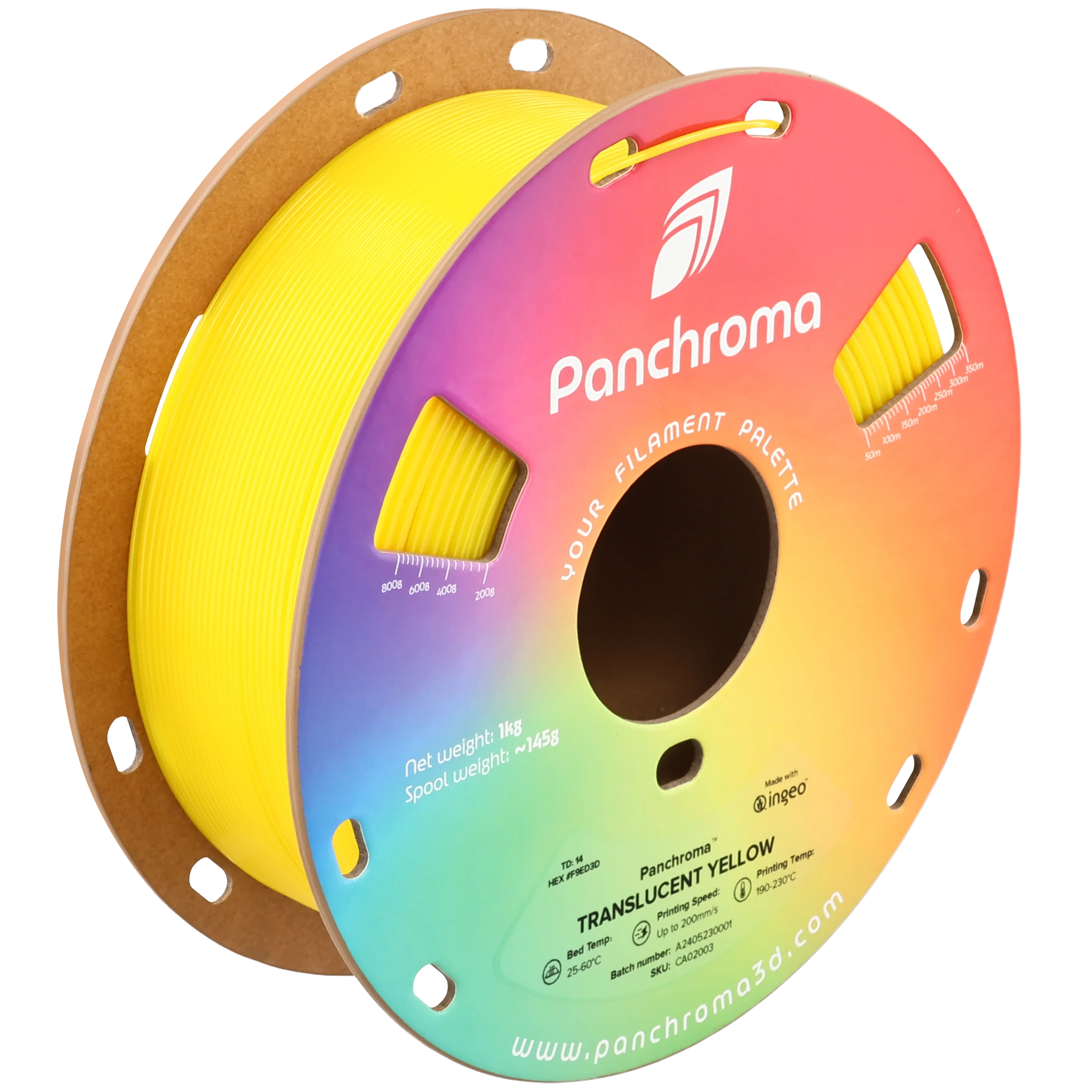 גליל פילמנט Panchroma צהוב שקוף Translucent Yellow, פולימייקר Polymaker, גליל 1000 גרם