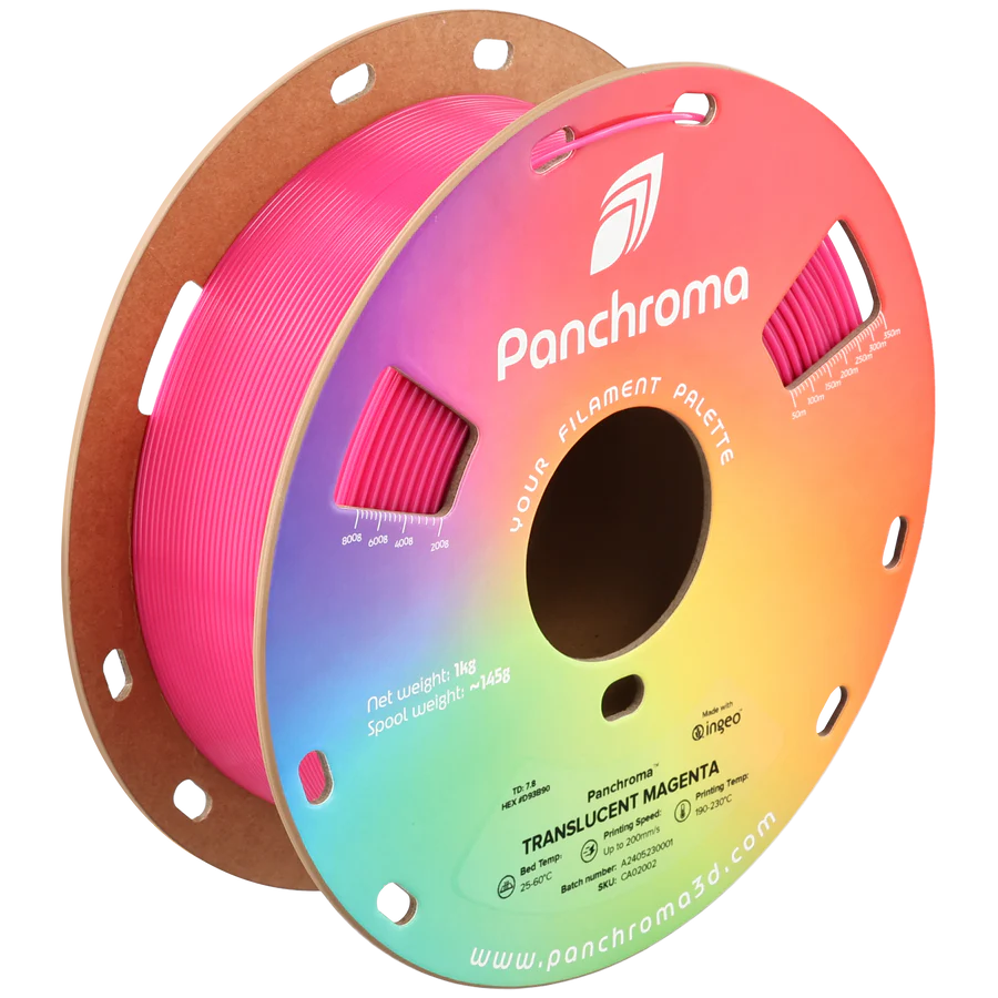 גליל פילמנט Panchroma מג'נטה שקוף Translucent Magenta, פולימייקר Polymaker, גליל 1000 גרם