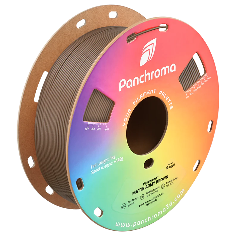 גליל פילמנט Panchroma Matte PLA צבע חום צבאי Army Brown, פולימייקר Polymaker, גליל 1000 גרם